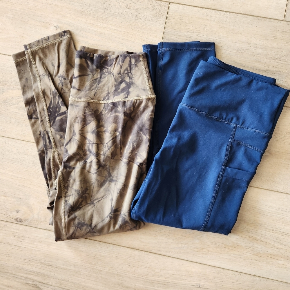 Zyia Active Legging Lot 2 Pair Womens Size 8-10 Blue Tan Tie Dye